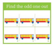 Puzzle game for children. Task for development of attention and logic. Cartoon bus. vector