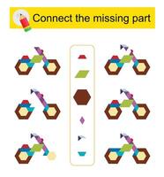Connect the missing part. Task for the development of attention and logic. Cartoon bicycle. vector