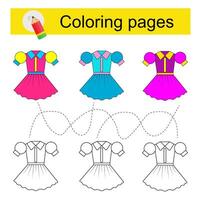 Educational game for kids. Go through the maze and color a cartoon dress according to the pattern. vector