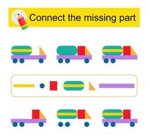 Connect the missing part. Cartoon truck. vector
