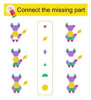 Connect the missing part. Attention task for kids. Cartoon animal. vector