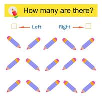 Math activity for kids. Developing numeracy skills. Cartoon pencil. vector