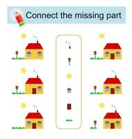 Connect the missing part. Task for the development of attention and logic. Cartoon home. vector