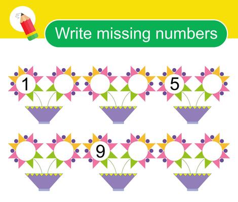 Math activity for children. Activity page for preschoolers. Cartoon flowers.