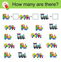 Math activity for kids. Developing numeracy skills. Cartoon train. vector