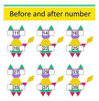 Math worksheets for kids. Number range up to 40. vector