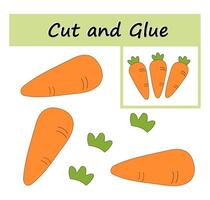 Cut parts of the image and glue on the paper. DIY worksheet. Cartoon carrot. vector