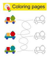 Educational game Go through the maze and color a cartoon truck according to the pattern. vector