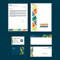 Stationery Set Design with Abstract Square Geometric Mosaic Composition vector
