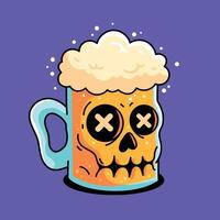 A skull with a beer mug on a purple background vector