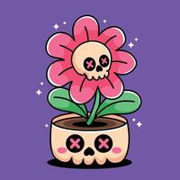 A cartoon skull with a flower in a pot vector