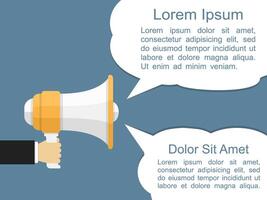 Megaphone with two speech bubbles, flat design vector