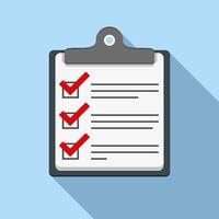 Check list icon, flat design with long shadow vector