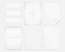 Different A4 format paper - folded paper, paper with curl, paper with lines and squares vector