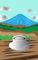 A cup of coffee with a view of the mountains vector