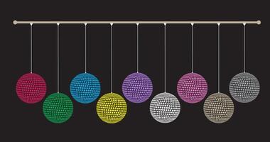 Hanging colored spheres with hexagram patterns on a black background vector