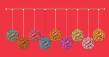 Hanging colored spheres with hexagram patterns on a red background vector
