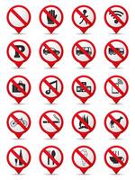 Set of prohibition signs as map markers vector