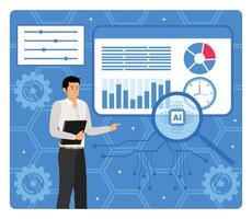 Real Time Data Analysis with AI abstract metaphor concept. vector