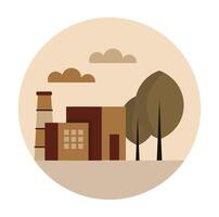 Environment sustainable development. Industrial building with trees and clouds. vector