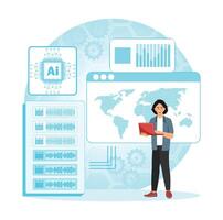 AI-Powered Predictive Modeling concept. Businessman doing research and Development. vector
