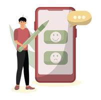 Feedback and survey concept. Choosing emoji to show satisfaction rating. vector