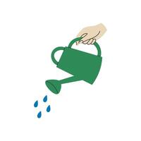 Hand Holds Watering Can and Waters vector