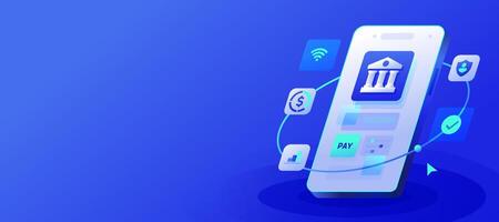 Digital Banking Virtual Bank Banner, , Mobile mockup online application fintech technology financial service and investment on smart phone. vector