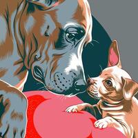 Large Dog and Small Dog Cuddling vector