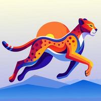 Abstract Cheetah Running Sunset vector