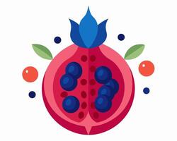 Pomegranate with Blueberries, Flat Design vector