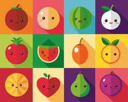 Cute Fruit Icons Watermelon, Apple, Orange vector