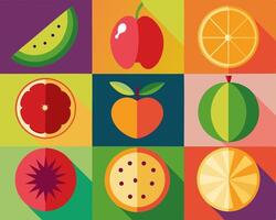 Flat design fruit icons background vector