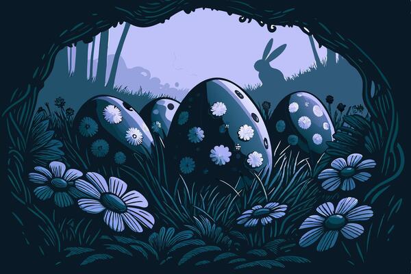 Easter Eggs in Forest Illustration