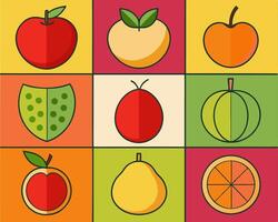 Flat Design Fruit Icons Apple, Peach, Pear vector