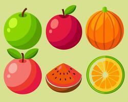 Flat lay of assorted fruits apples, orange, watermelon vector