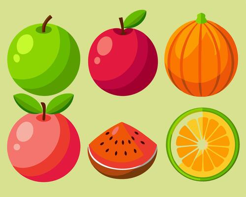 Flat lay of assorted fruits apples, orange, watermelon