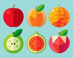 Flat Design Fruit Icons Apple, Peach, Fig vector