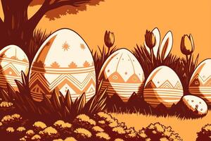 Decorative Easter Eggs in Grass vector