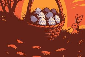 Easter Basket with Eggs and Bunny vector