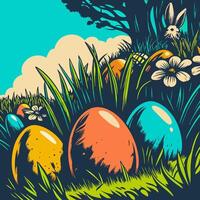 Easter Eggs Hidden in Grass vector