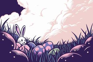 Easter Bunny Hiding Easter Eggs in Grass vector