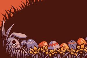 Easter Bunny Hiding Eggs in Grass vector