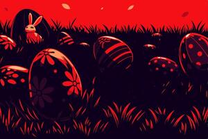 Easter Eggs and Bunny in Grass vector