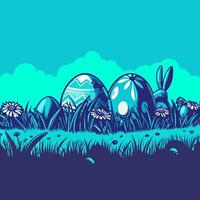 Easter Eggs in Grass with Bunny vector