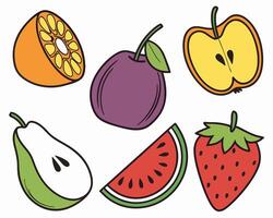 Cartoon Fruits Apple, Orange, Plum, Pear, Watermelon, Strawberry vector