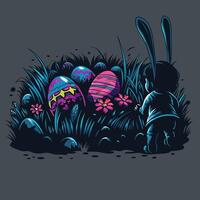 Child Finding Easter Eggs in Grass vector