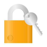 Gold Metal Padlock and Key. Glowing Padlock Element. Closed Padlock Icon. vector