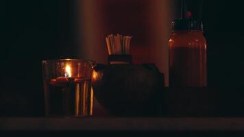 Cozy Table Setting with Candle and Sauce Bottle video