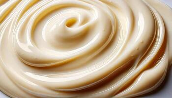 Close-up of soft swirl texture of white creamy sauce on a light background photo